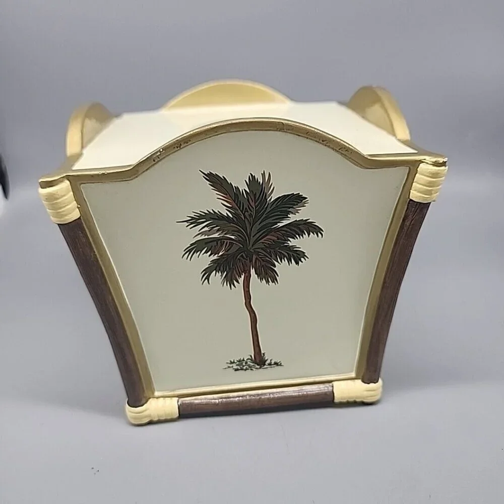 Wamsutta Palm Tree Tissue Box Cover Holder Ivory Gold Green Tropical